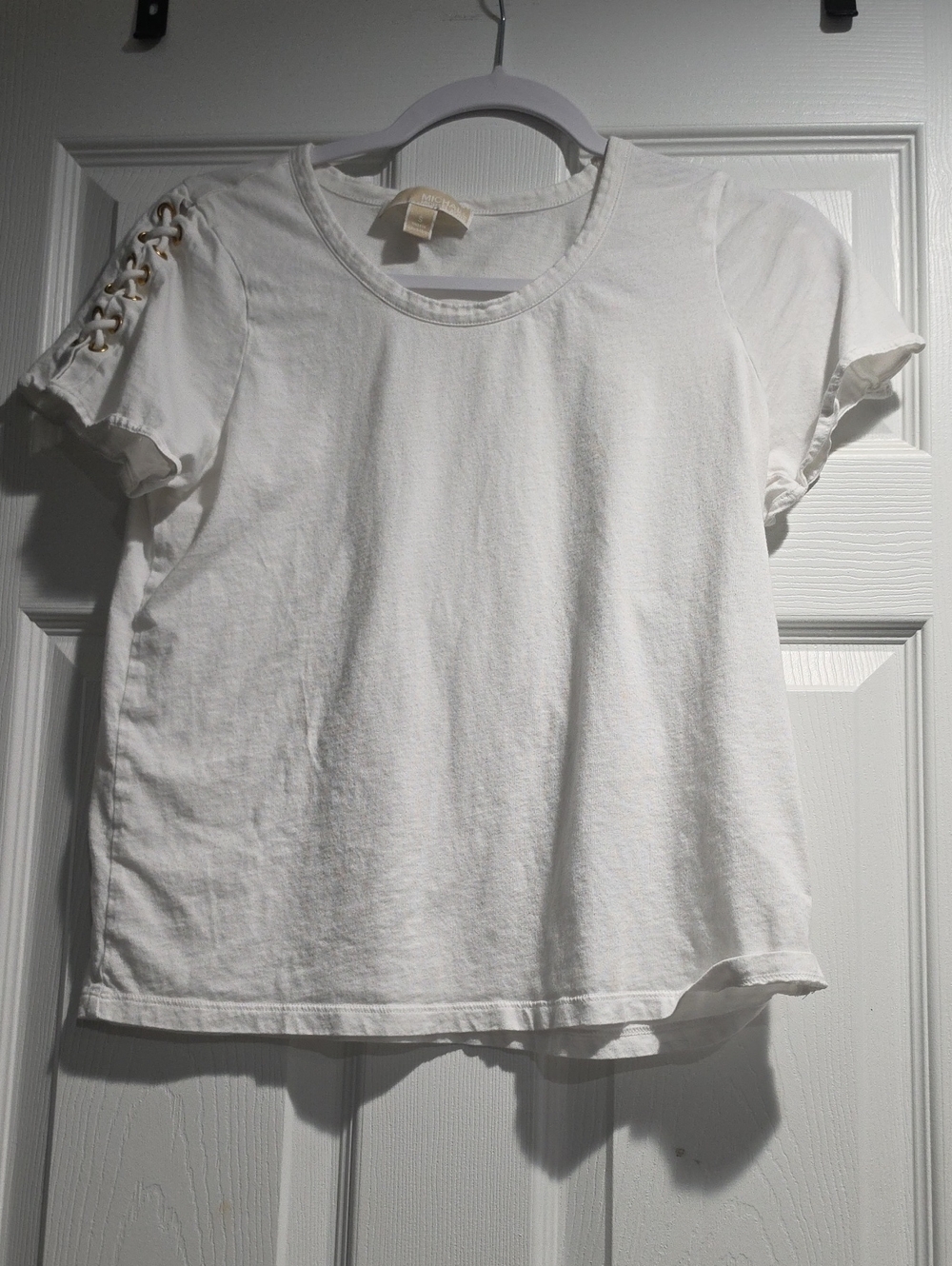 Michael Kors White Short-Sleeve Tee with Shoulder Lace-Up